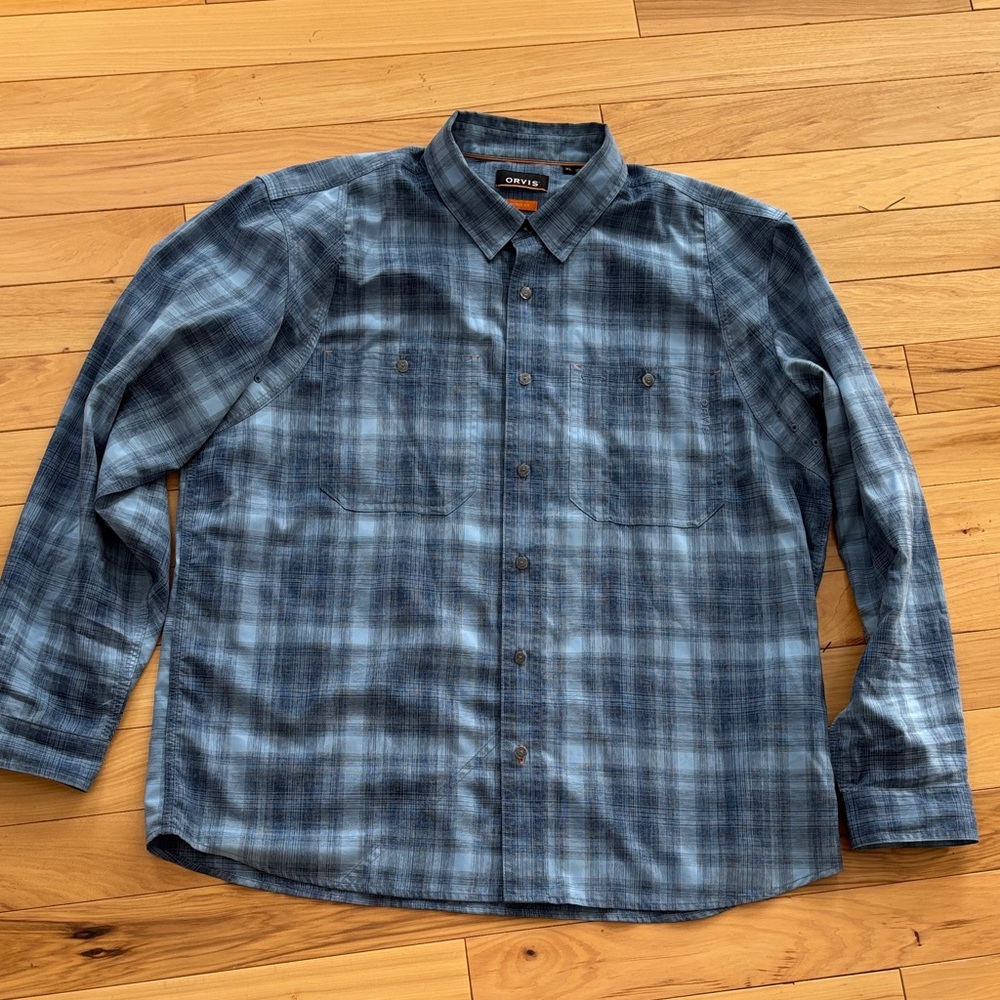 Orvis Blue Plaid Casual Button-Down Shirt